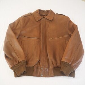 VTG Brown Leather Bomber Jacket Men's Medium Removable Quilted Vest London Fog